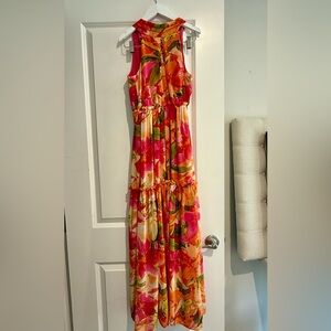 Nicole Miller Vibrant Pink and Orange Maxi Dress - Worn once
